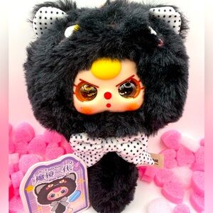 Baby Three Magic Mirror V2 Plush Keychain – Black Cat w/ Polka Bow (Authentic)